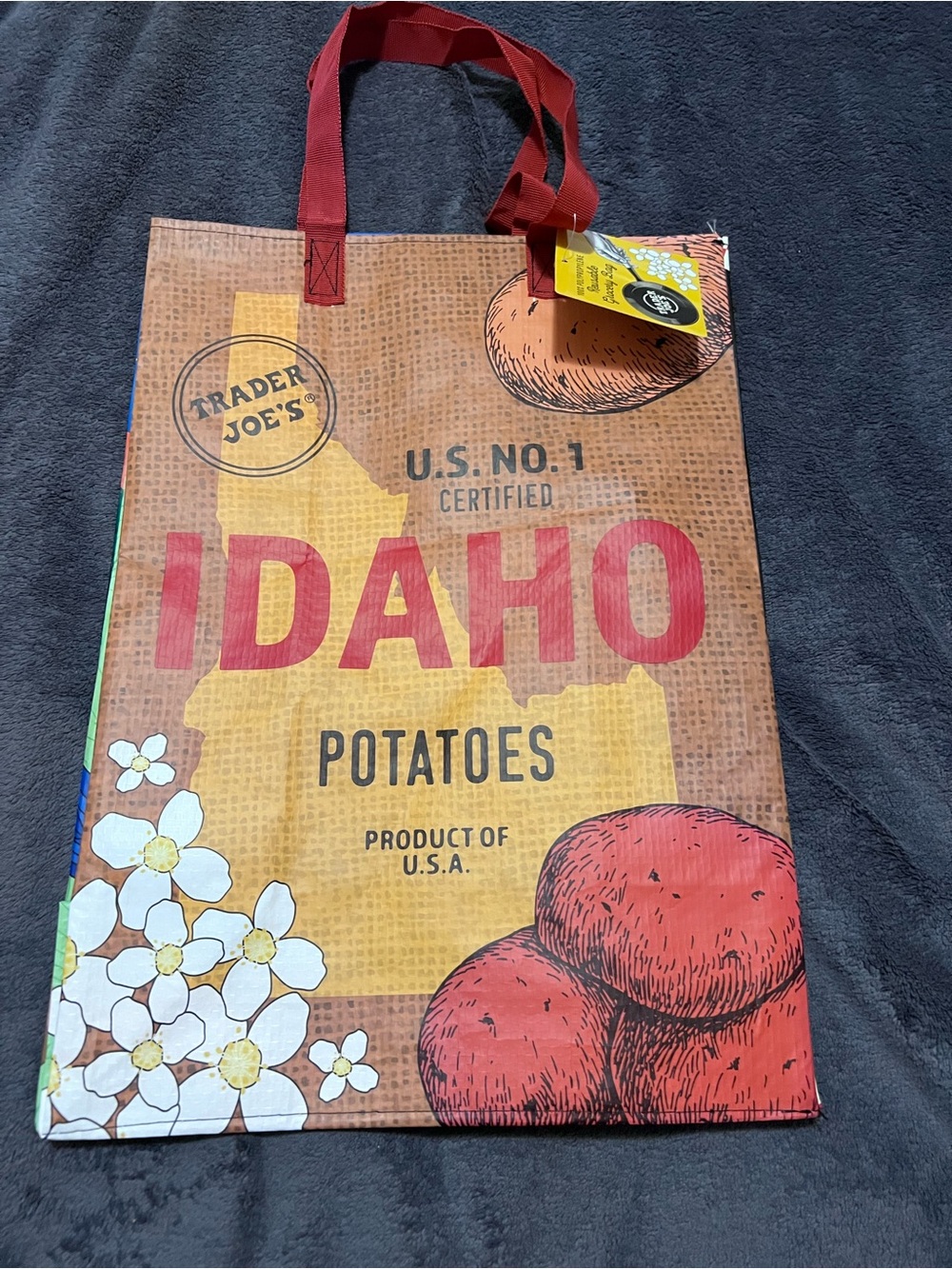 NWT Trader Joe’s Idaho Potatoes Reusable Tote Bag - Red and Tan